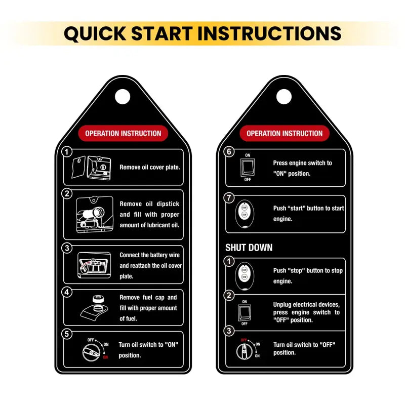 MXR5500 Two black tags with quick start instructions on a white background