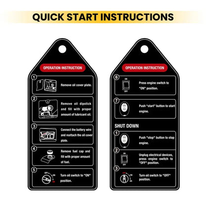 MXR5500 Two black tags with quick start instructions on a white background